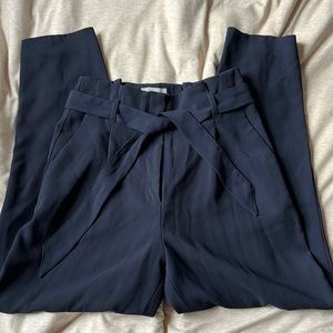 H&M Navy High Waisted Tie Straight Leg Dress Pants / Trousers